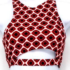 Swimsuit Red & Blue Geo Print Cutout Tankini Top Only Size Large